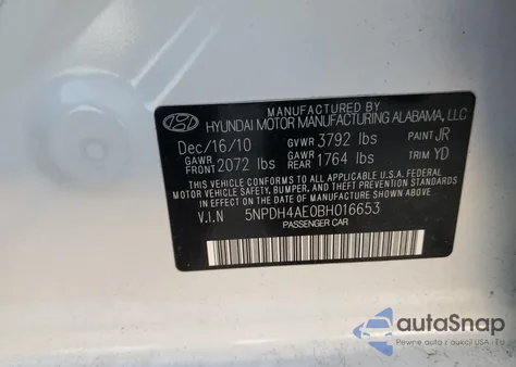 2011 Hyundai Elantra Gls from USA, damaged, VIN 5NPDH4AE0BH016653